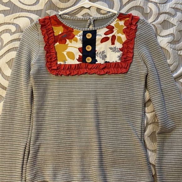 Persnickety Grey Striped Floral Lou Lou Top Girls Size 10 NWT! - Picture 2 of 9